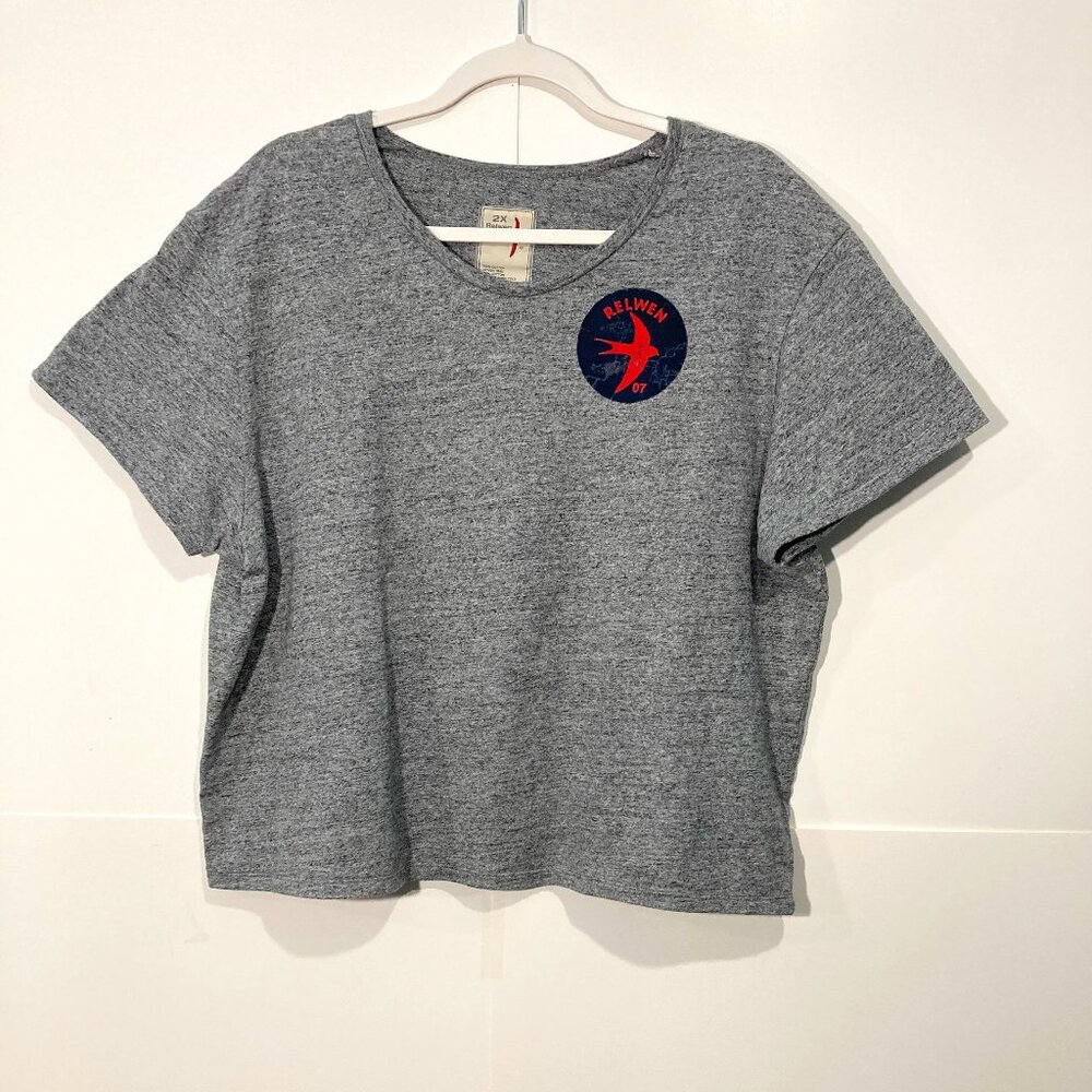 Relwen Men Heather Knit T-Shirt Short sleeves Logo Gray Size 2X